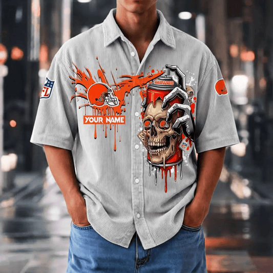 [SPECIAL OFFER] NEW CUSTOMIZED NFL29 CLB CLEVELAND BROWNS SEERSUCKER BUTTON SHIRT