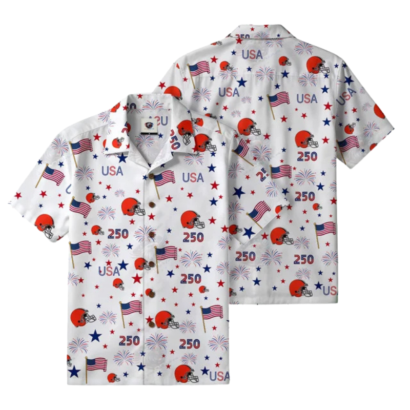 LIMITED EDITION - NEW CUSTOMIZED NFL29 CLB CLEVELAND BROWNS PATRIOTIC 250 USA HAWAIIAN SHIRT
