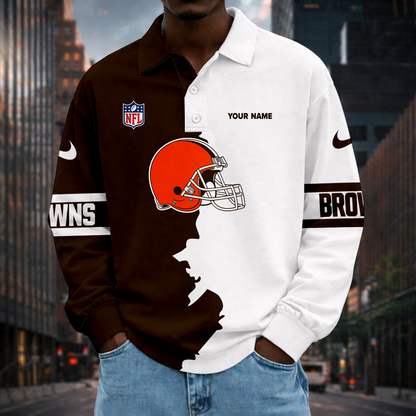 LIMITED EDITION - NEW CUSTOMIZED NFL29 CLB CL BROWNS MEN LONG SLEEVE POLO