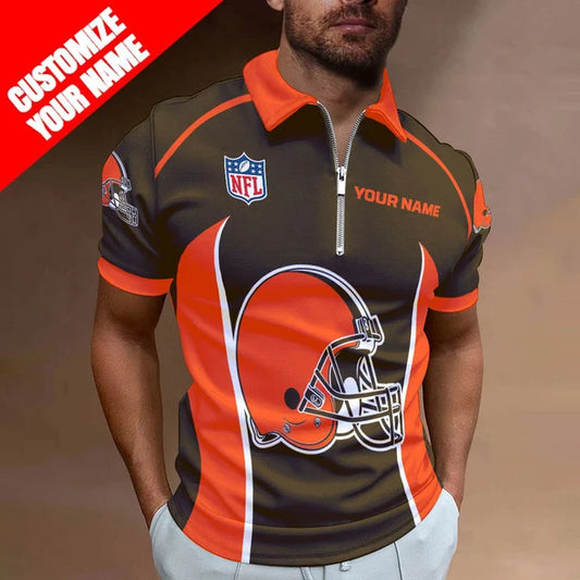 LIMITED EDITION - NEW CUSTOMIZED NFL29 CLB CLEVELAND BROWNS ZIP POLO SHIRT