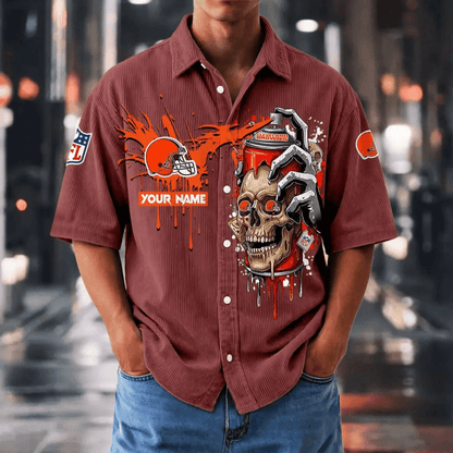 [SPECIAL OFFER] NEW CUSTOMIZED NFL29 CLB CLEVELAND BROWNS SEERSUCKER BUTTON SHIRT