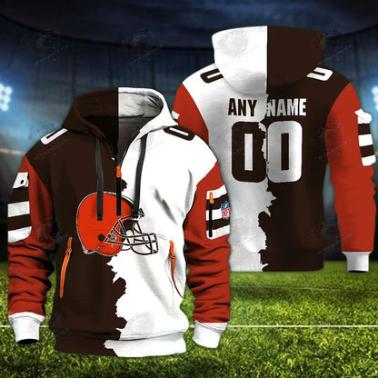 [SPECIAL OFFER] NEW CUSTOMIZED NFL29 CLB CLEVELAND BROWNS QUARTER ZIP HOODIE