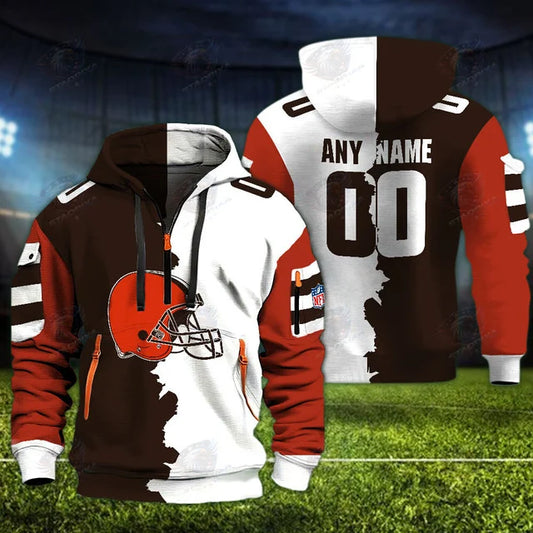 [SPECIAL OFFER] NEW CUSTOMIZED NFL29 CLB CLEVELAND BROWNS QUARTER ZIP HOODIE