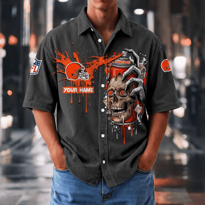 [SPECIAL OFFER] NEW CUSTOMIZED NFL29 CLB CLEVELAND BROWNS SEERSUCKER BUTTON SHIRT