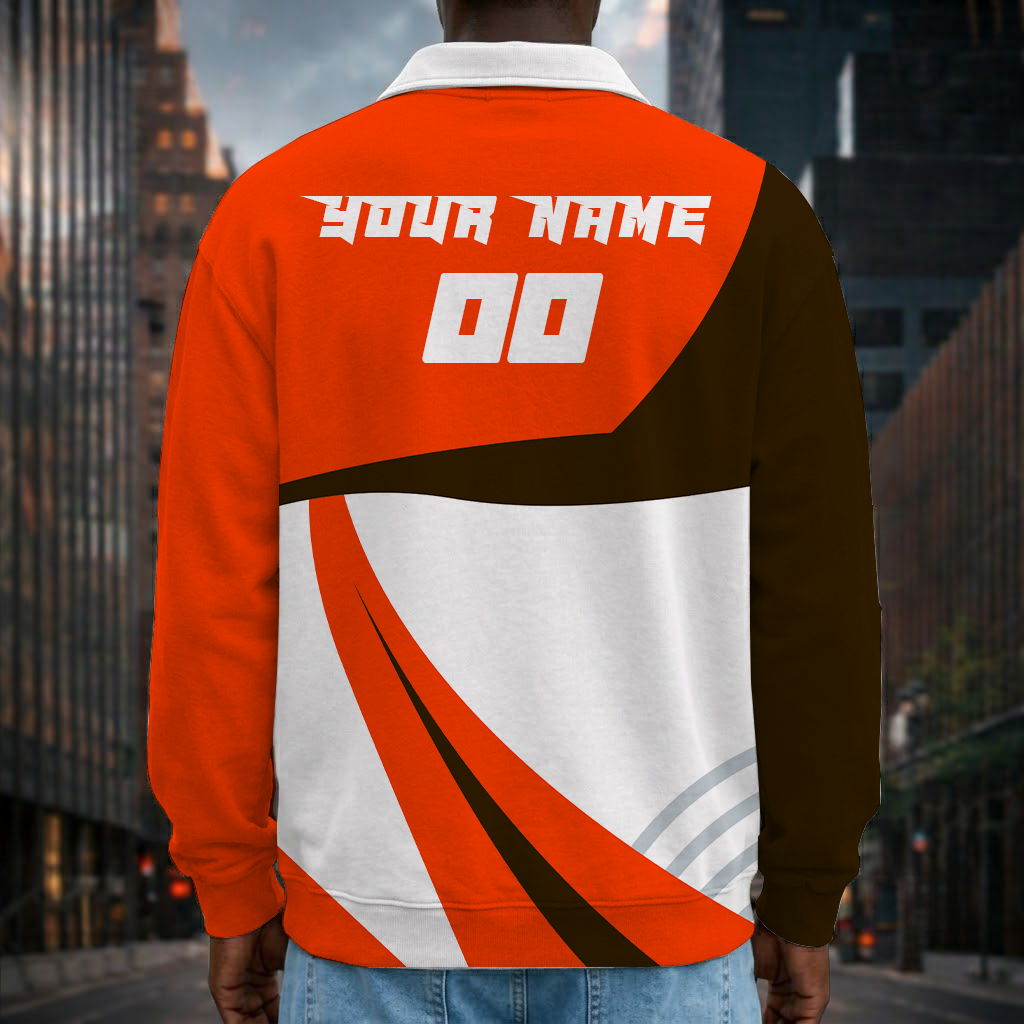 [SPECIAL OFFER] NEW CUSTOMIZED NFL29 CLB CLEVELAND KHAKIS LONG SLEEVE POLO SHIRT
