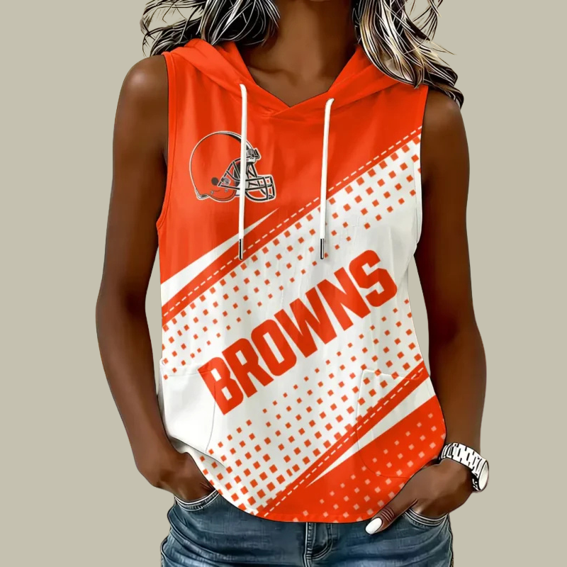 [SPECIAL OFFER] NEW CUSTOMIZED NFL29 CLB CLEVELAND BROWNS WOMEN'S SLEEVELESS HOODED POCKET TANK TOP