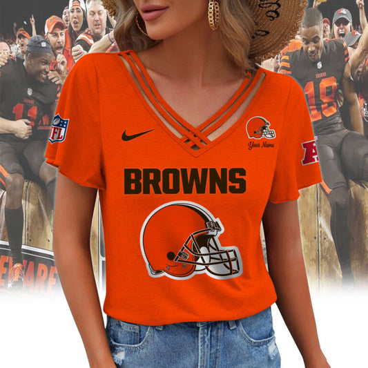 [SPECIAL OFFER] NEW CUSTOMIZED NFL29 CLB CLEVELAND BROWNS V-NECK SHIRT