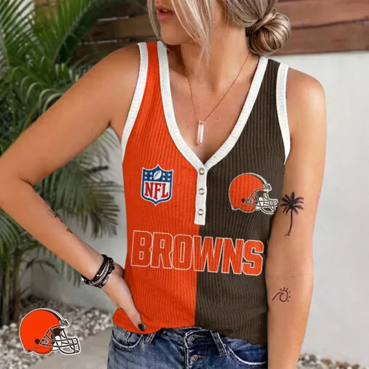 [SPECIAL OFFER] NEW CUSTOMIZED NFL29 CLB CLEVELAND BROWNS WOMEN'S V-NECK TANK TOP