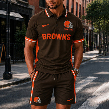[SPECIAL OFFER] NEW CUSTOMIZED NFL29 CLB CLEVELAND BROWNS POLO SHIRT & SHORT PANTS