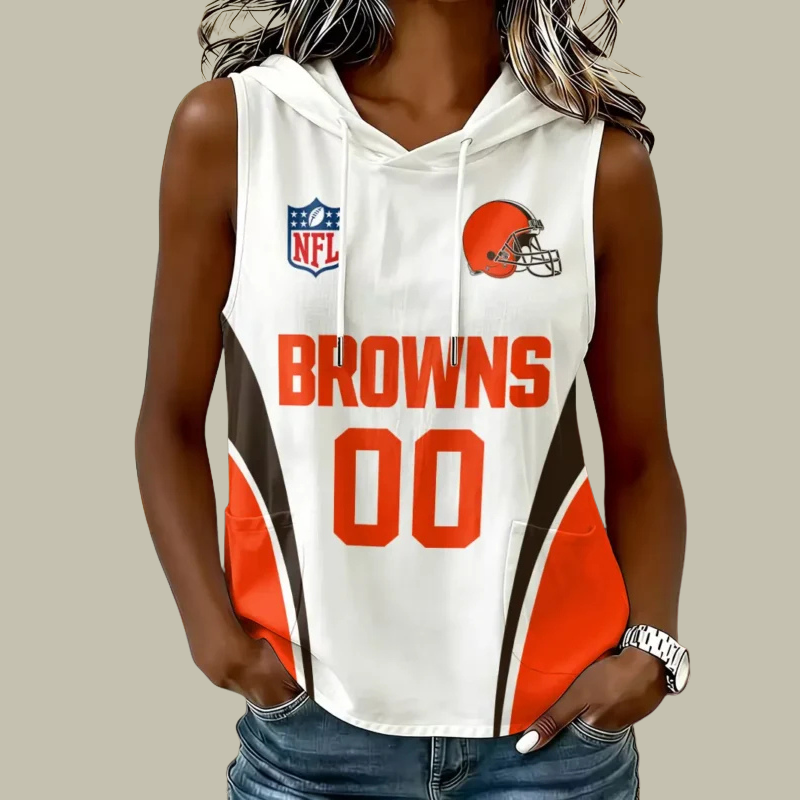 [SPECIAL OFFER] NEW CUSTOMIZED NFL29 CLB CLEVELAND BROWNS WOMEN'S SLEEVELESS HOODED POCKET TANK TOP