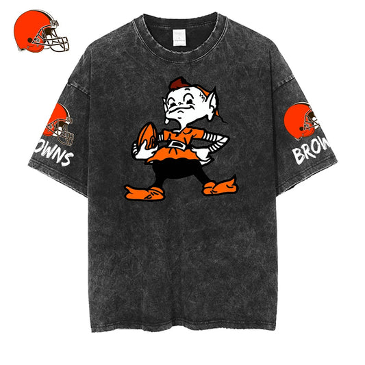 [SPECIAL OFFER] NEW CUSTOMIZED NFL29 CLB CLEVELAND BROWNS MULTICOLOR WASHED TEE