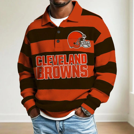 LIMITED EDITION - NEW CUSTOMIZED NFL29 CL BROWNS MEN LONG SLEEVE POLO SHIRT