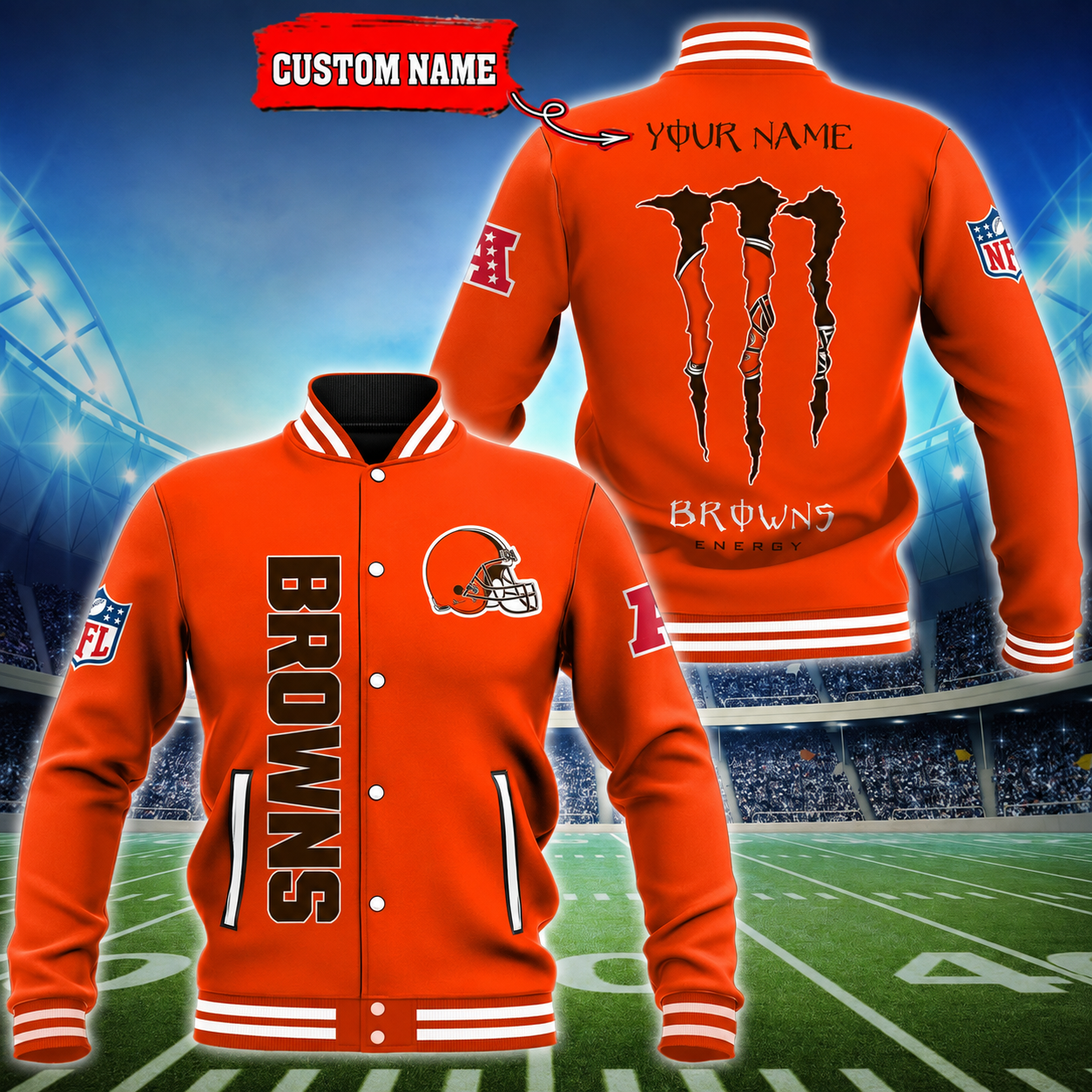 LIMITED EDITION - NEW CUSTOMIZED NFL29 CLB CLEVELAND BROWNS SATIN VARSITY & BASEBALL JACKET