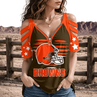 [SPECIAL OFFER] NEW CUSTOMIZED NFL29 CLB CLEVELAND BROWNS STRAPPY COLD-SHOULDER TOP