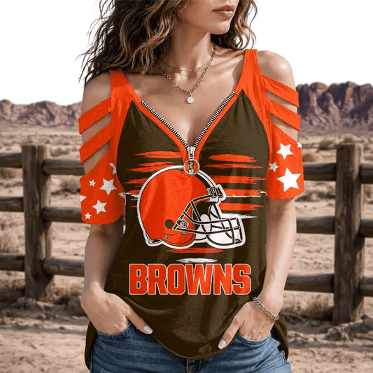 [SPECIAL OFFER] NEW CUSTOMIZED NFL29 CLB CLEVELAND BROWNS STRAPPY COLD-SHOULDER TOP