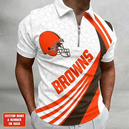 [SPECIAL OFFER] NEW CUSTOMIZED NFL29 CLB CLEVELAND BROWNS ZIP POLO SHIRT