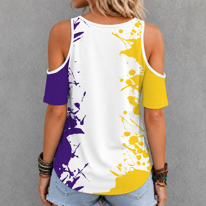 [FAN FAVORITE] NEW CUSTOMIZED NCAA FBS29 LST LSU TIGERS CRISS CROSS V-NECK TOP