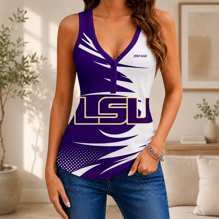 [FAN FAVORITE] NEW CUSTOMIZED NCAA FBS29 LST LSU TIGERS WOMEN'S V-NECK TANK TOP