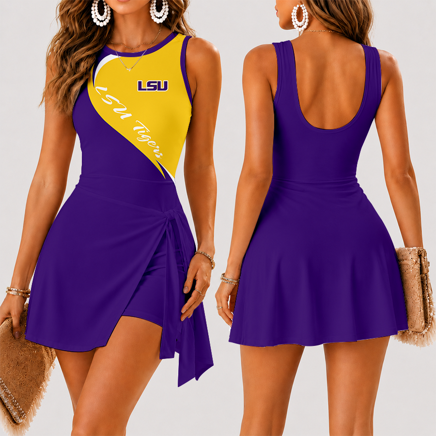 [FAN FAVORITE] NEW CUSTOMIZED NCAA FBS29 LST LSU TIGERS WOMEN'S SUMMER SKORT DRESS
