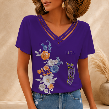 [FAN FAVORITE] NEW CUSTOMIZED NCAA FBS29 LST LSU TIGERS V-NECK SHIRT
