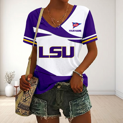 LIMITED DROP - NEW CUSTOMIZED | NCAA FBS29 LST LSU TIGERS V-NECK FEMALE SHIRT