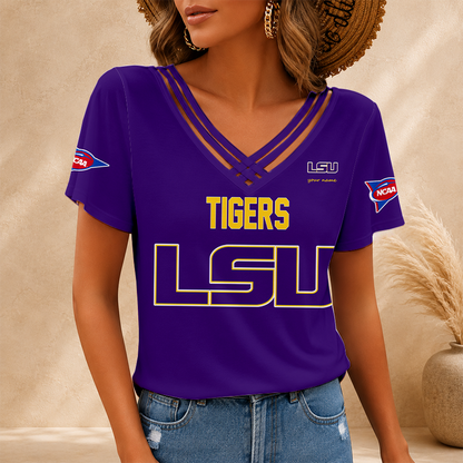 [FAN FAVORITE] NEW CUSTOMIZED NCAA FBS29 LST LSU TIGERS V-NECK SHIRT