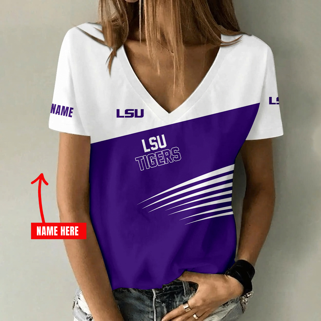 [FAN FAVORITE] NEW CUSTOMIZED NCAA FBS29 LST LSU TIGERS V-NECK FEMALE SHIRT