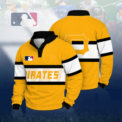 LIMITED EDITION - NEW CUSTOMIZED MLB29 PHP PITTSBURGH PIRATES BUTTON QUARTER PLACKET SWEATSHIRT