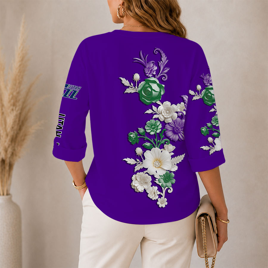 [HOT DEAL] NEW CUSTOMIZED NBA29 UJZ UTAH JAZZ WOMEN'S V-NECK LONG SLEEVE SHIRT