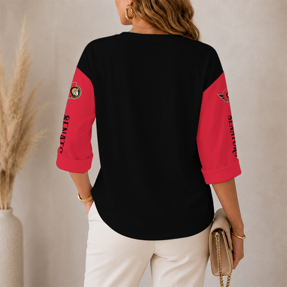 [SUPER SALE] NEW CUSTOMIZED NHL29 OSN OTTAWA SENATORS WOMEN'S HEART V-NECK LONG SLEEVE SHIRT