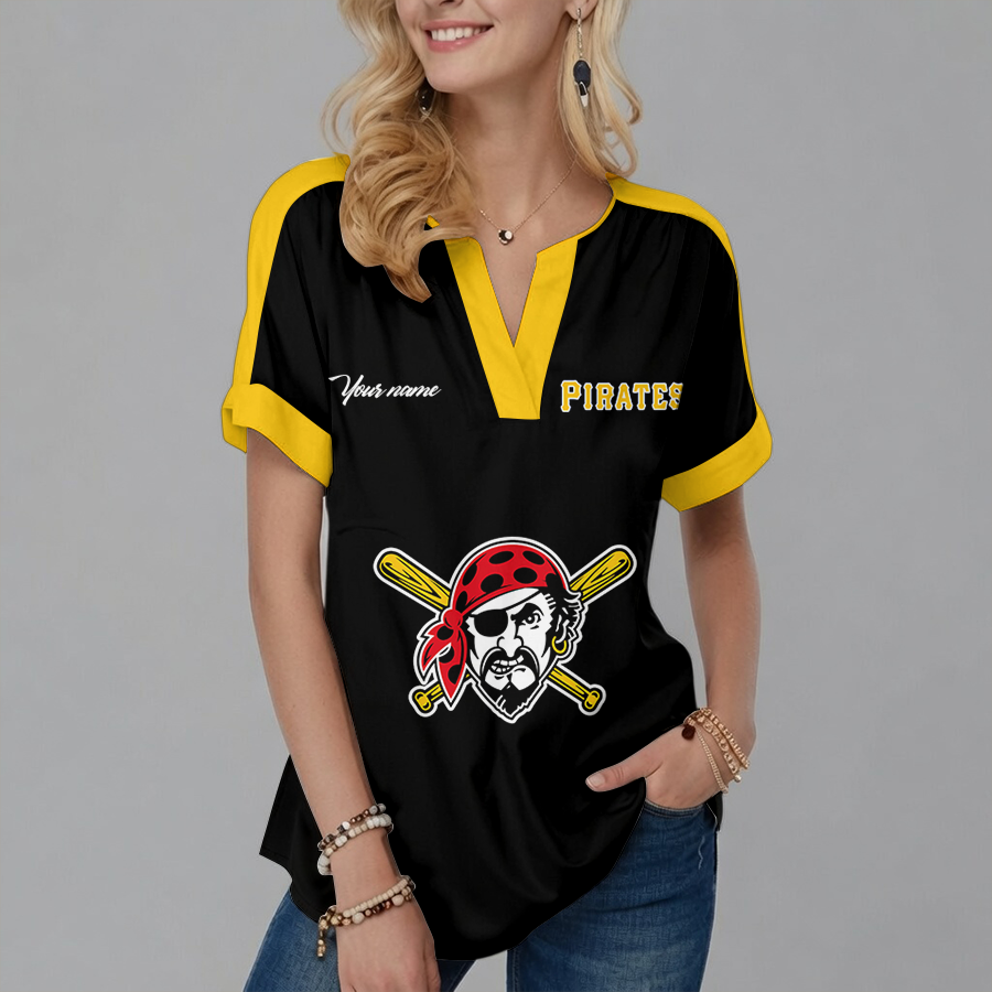 [FLASH SALE] NEW CUSTOMIZED MLB29 PHP PITTSBURGH PIRATES V-NECK FEMALE SHIRT