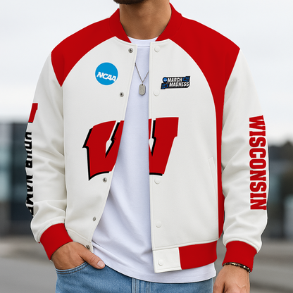 LIMITED EDITION - NEW CUSTOMIZED NCAA MAM29 WSB WISCONSIN BADGERS BASEBALL JACKET, SATIN VARSITY JACKET