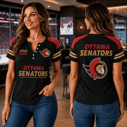 SPECIAL EDITION - NEW CUSTOMIZED NHL29 OSN OTTAWA SENATORS WOMEN'S SHORT SLEEVE HENLEY T-SHIRT