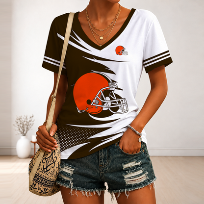 [SPECIAL OFFER] NEW CUSTOMIZED NFL29 CLB CLEVELAND BROWNS V-NECK FEMALE SHIRT