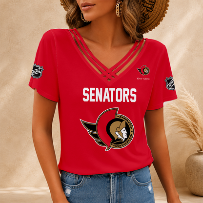 [SUPER SALE] NEW CUSTOMIZED NHL29 OSN OTTAWA SENATORS V-NECK SHIRT