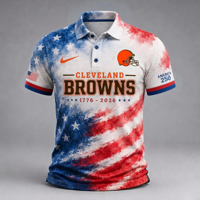 MEGA SALE - NEW CUSTOMIZED NFL29 CLB CLEVELAND BROWNS USA 250TH ANNIVERSARY POLO SHIRT, ZIP POLO SHIRT & T-SHIRTS