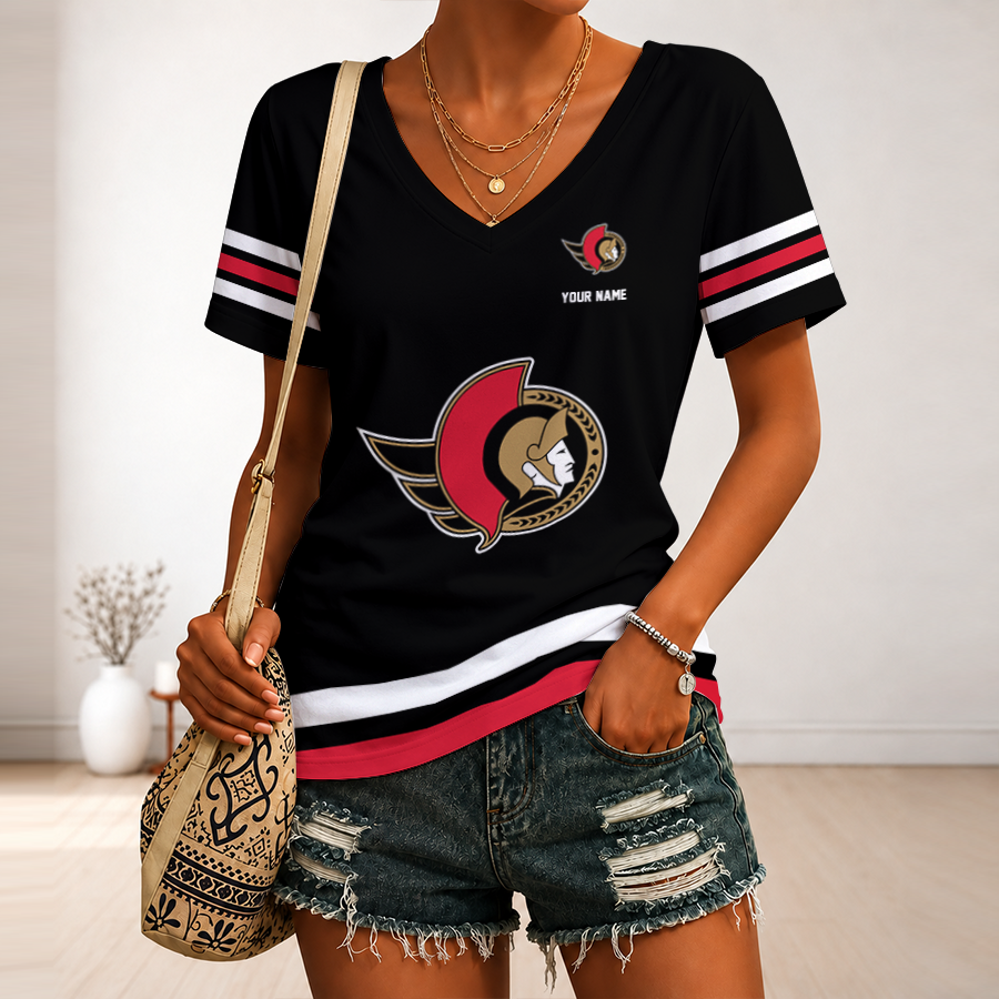 [SUPER SALE] NEW CUSTOMIZED NHL29 OSN OTTAWA SENATORS V-NECK FEMALE SHIRT