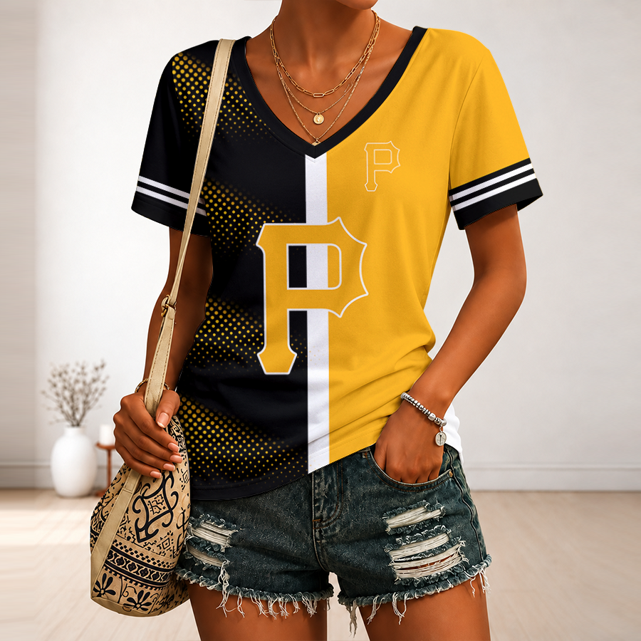 LIMITED EDITION - NEW CUSTOMIZED MLB29 PHP PITTSBURGH PIRATES V-NECK FEMALE SHIRT