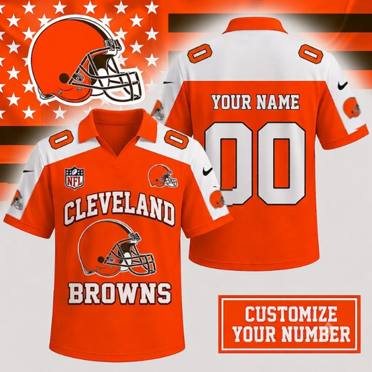 ELITE EDITION - NEW CUSTOMIZED NFL29 CLB CLEVELAND BROWNS POLO SHIRT