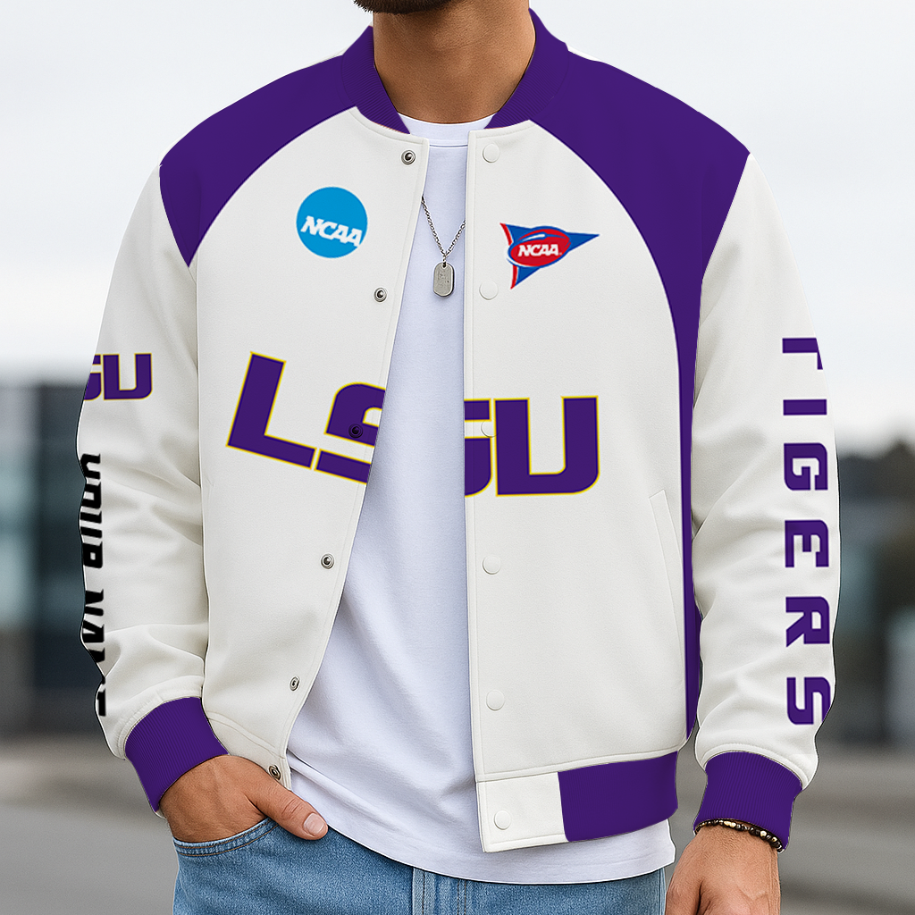 LIMITED EDITION - NEW CUSTOMIZED NCAA FBS29 LST LSU TIGERS BASEBALL JACKET, SATIN VARSITY JACKET