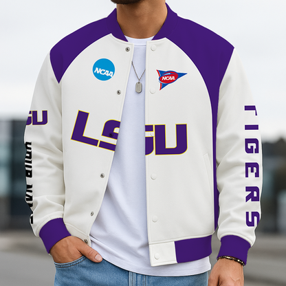 LIMITED EDITION - NEW CUSTOMIZED NCAA FBS29 LST LSU TIGERS BASEBALL JACKET, SATIN VARSITY JACKET