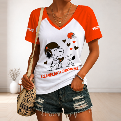 [SPECIAL OFFER] NEW CUSTOMIZED NFL29 CLB CLEVELAND BROWNS V-NECK FEMALE SHIRT