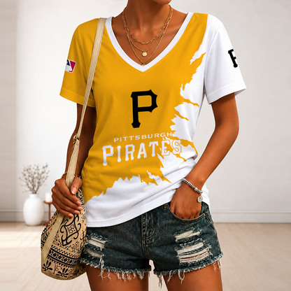 [FLASH SALE] NEW CUSTOMIZED MLB29 PHP PITTSBURGH PIRATES V-NECK FEMALE SHIRT