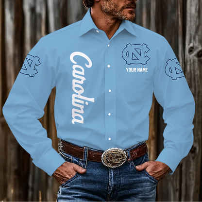 LIMITED EDITION - NEW CUSTOMIZED NCAA CWS29 NTH NORTH CAROLINA TAR HEELS MEN'S LONG SLEEVE BUTTON-UP SHIRT