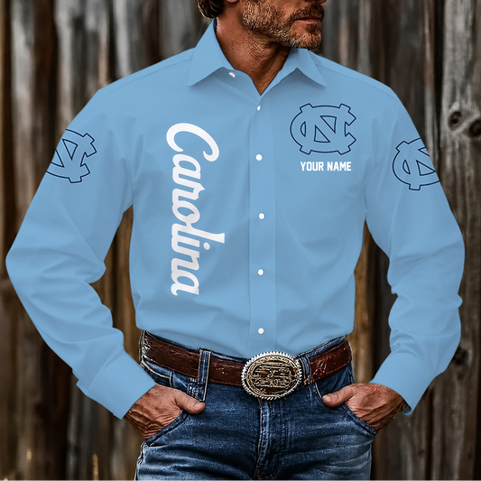 LIMITED EDITION - NEW CUSTOMIZED NCAA CWS29 NTH NORTH CAROLINA TAR HEELS MEN'S LONG SLEEVE BUTTON-UP SHIRT