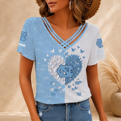 [FAN FAVORITE] NEW CUSTOMIZED NCAA CWS29 NTH NORTH CAROLINA TAR HEELS V-NECK SHIRT