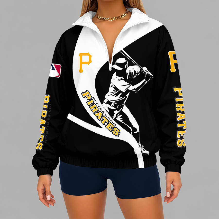 [FLASH SALE] NEW CUSTOMIZED MLB29 PHP PITTSBURGH PIRATES V-NECK ZIPPER SWEATSHIRT JACKET