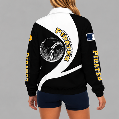 [FLASH SALE] NEW CUSTOMIZED MLB29 PHP PITTSBURGH PIRATES V-NECK ZIPPER SWEATSHIRT JACKET