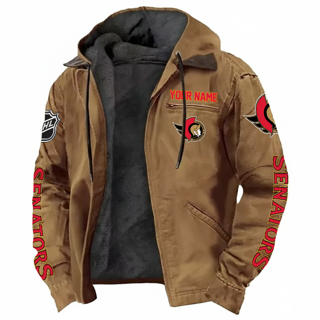 LIMITED EDITION - NEW CUSTOMIZED NHL29 OSN OTTAWA SENATORS HOODED CARDIGAN JACKET