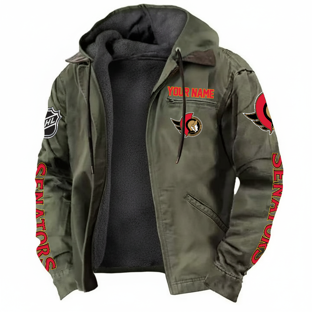 LIMITED EDITION - NEW CUSTOMIZED NHL29 OSN OTTAWA SENATORS HOODED CARDIGAN JACKET